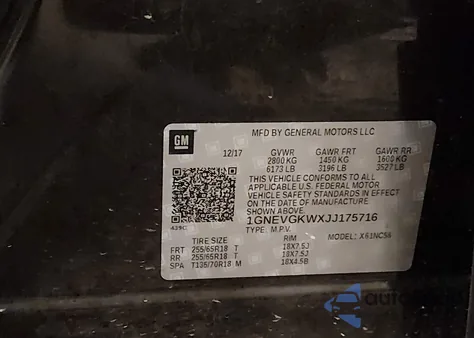 2018 Chevrolet Traverse 1Lt z USA, uszkodzony, nr VIN 1GNEVGKWXJJ175716